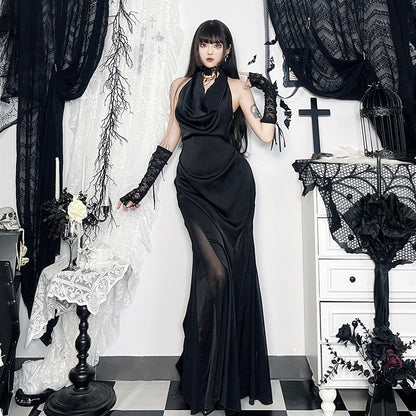 Dark Fashion Halter Neck Backless Cross Dress Sexy Long Maxi Dress
