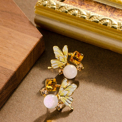 Sweet Crystal Butterfly Floral Earrings For Women