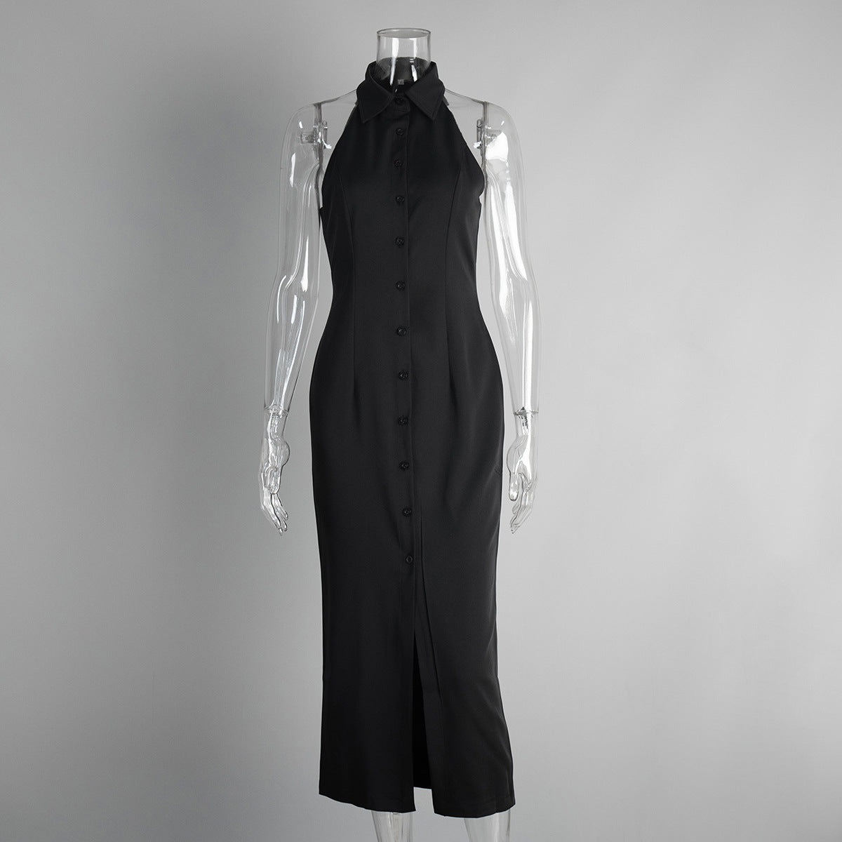 Simple Split Long Maxi Dress Sleeveless Collar Dress for Women