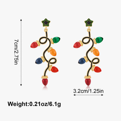Colorful Light Bulb Rhinestone Christmas Dangle Earrings
