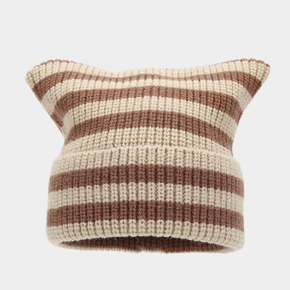 Winter Beanie Striped Color Contrast Warm Knit Hat