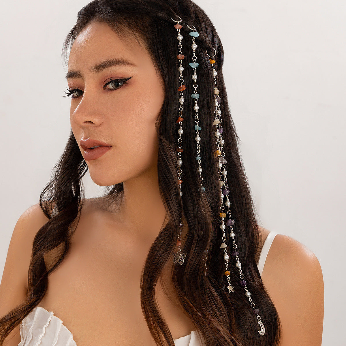 Long Bohemian Natural Stone Hair Accessories With Star Butterfly Design