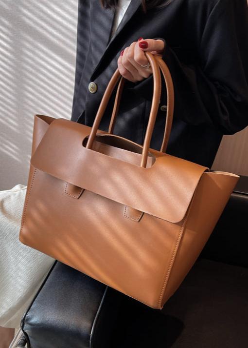 Spacious Pu Tote Bag With Minimalist Flap Design