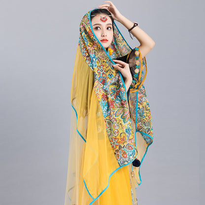 Summer New Ethnic Style Retro Printed Mesh Tassel Versatile Scarf Multi Functional Shawl