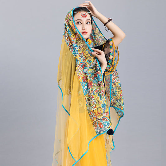 Summer New Ethnic Style Retro Printed Mesh Tassel Versatile Scarf Multi Functional Shawl