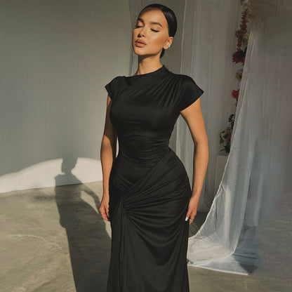 Elegant Fitted Ruffled Short Sleeve Dress