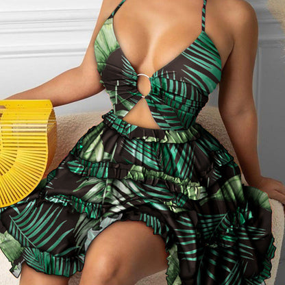 Sexy Hollow Neck V-Neck Cake Dress