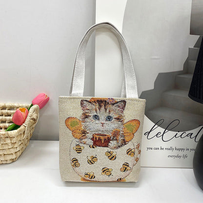 Ethnic Style Elephant Embroidered Canvas Tote Bag for Everyday Use
