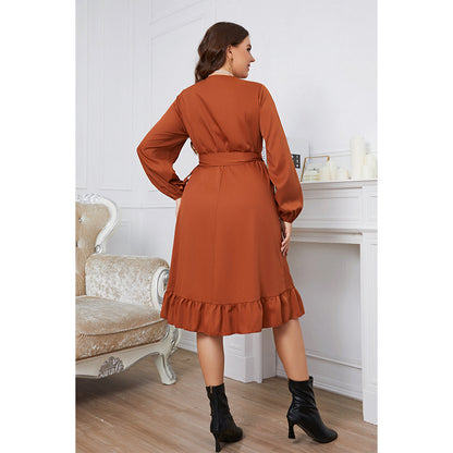 Casual Solid V-Neck Long Sleeve Maxi Dress