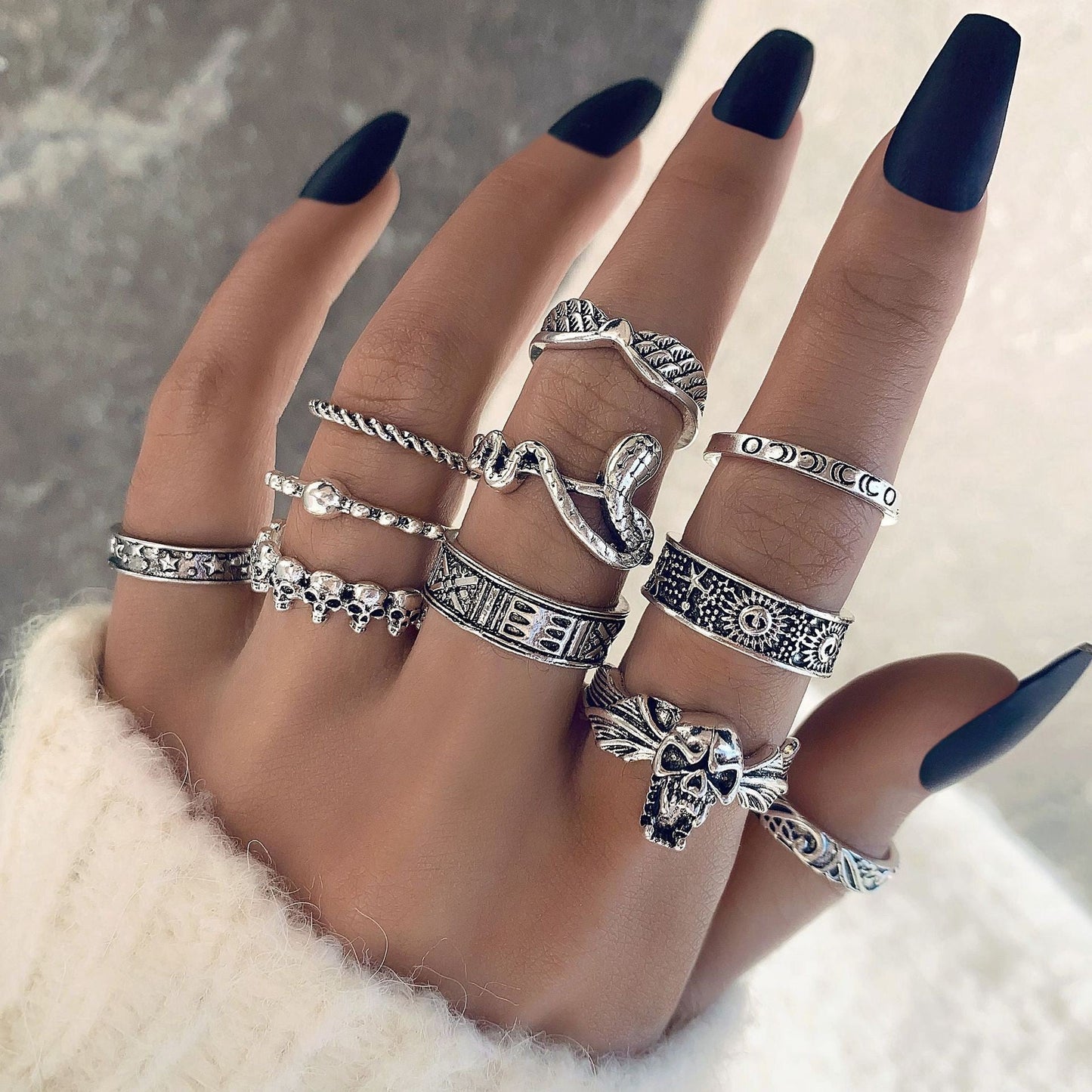 Halloween Gothic Skull Vintage Rings Punk Spider Snake Animal Ring Set