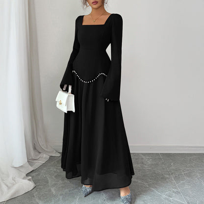 Elegant Long Sleeve Maxi Dress with Square Neckline