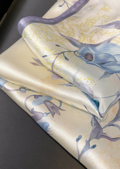 Satin Square Scarf with Lavender Bloom Print