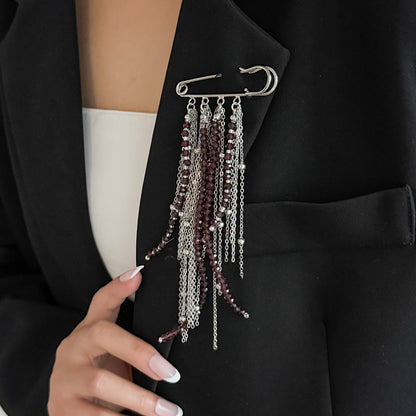 Trendy Geometric Crystal Beaded Brooch Pin - Funky Punk Style