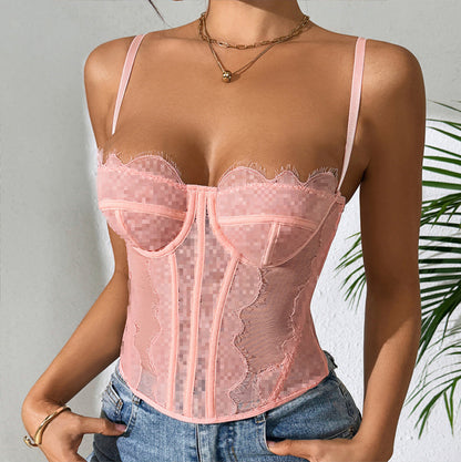 Sleek Lace Trim Corset Cami Top