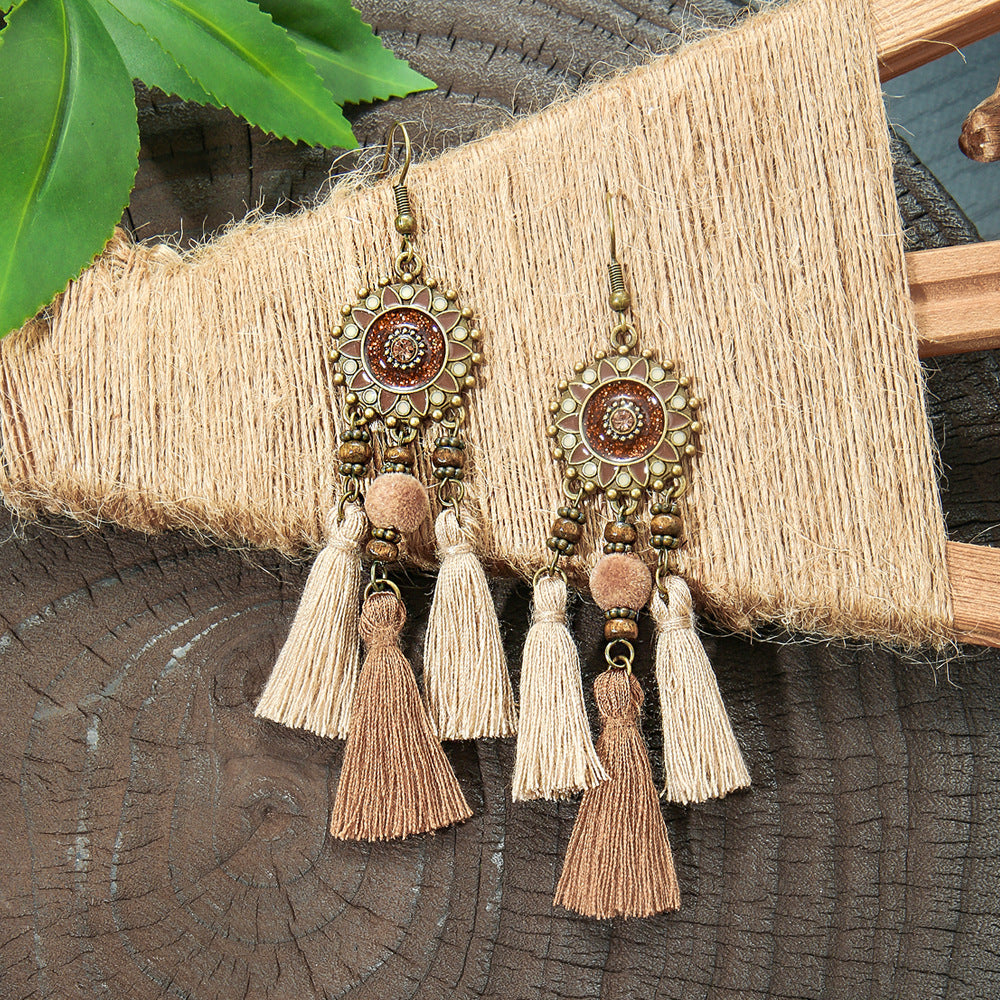 Trendy Bohemian Tassel Earrings Set in Brown