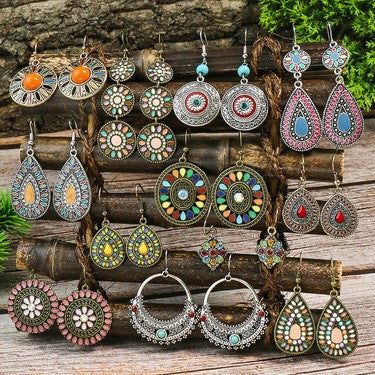 Bohemian Tassel Earrings Set Vintage Geometric Alloy Jewelry
