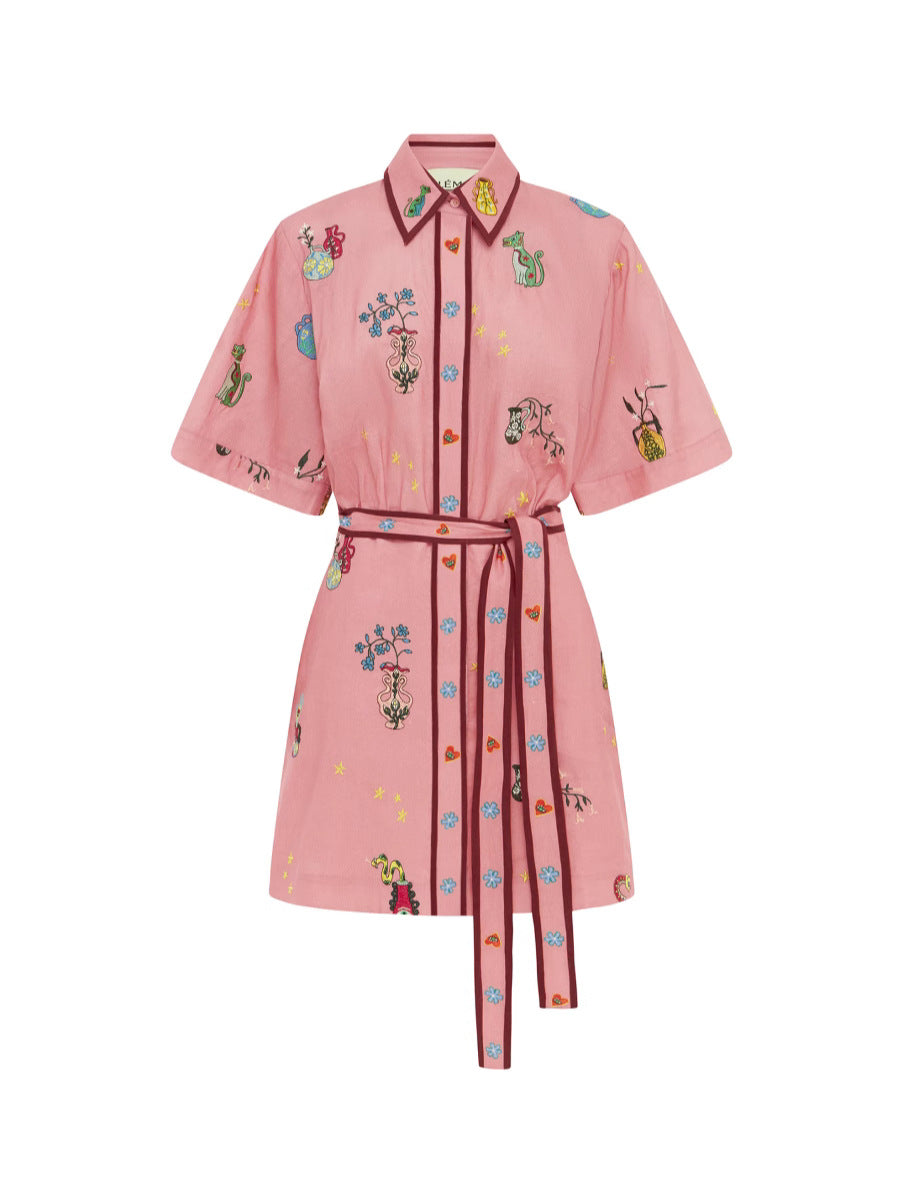 Linen Floral Midi Dress Elegant Casual Shirt Jacket