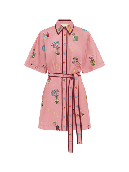 Linen Floral Midi Dress Elegant Casual Shirt Jacket