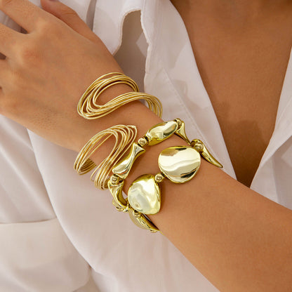 Layered Geometric Statement Cuff Bracelet Set