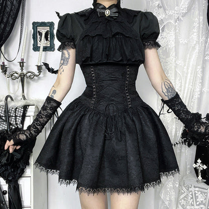 Lace-Up Black Pleated Skirt Comfortable Chic Dress