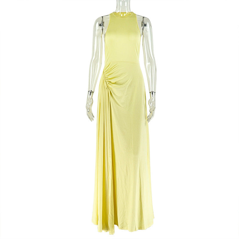 Solid Color Slim Fit Bodycon Dress Stylish Sleeveless Round Neck
