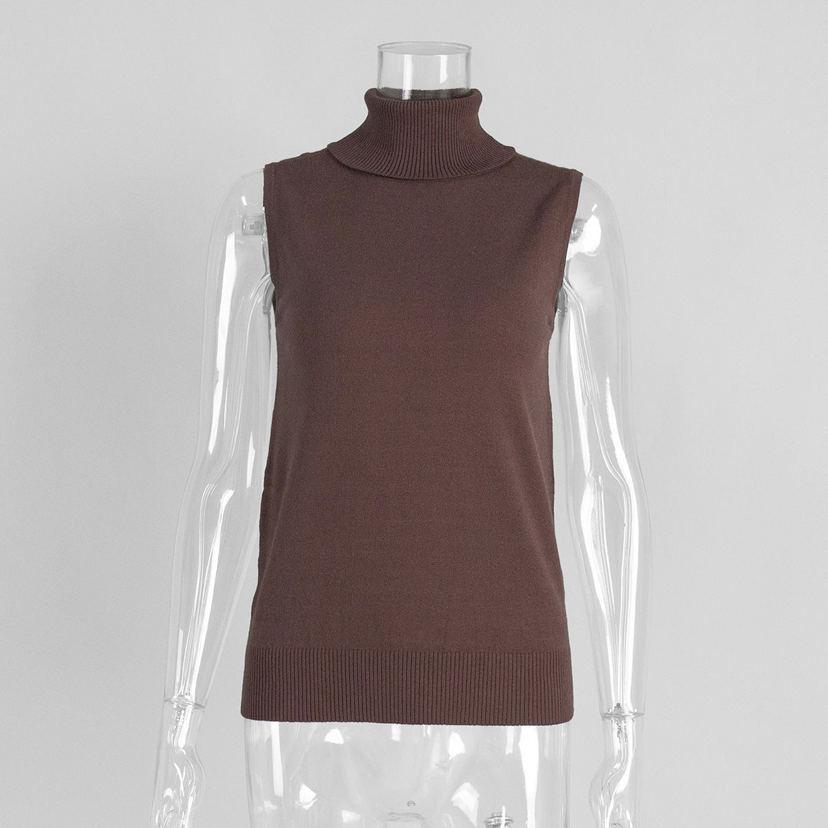 High Neck Sleeveless Knit Top Comfortable Casual Shirt