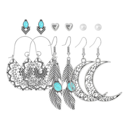 Trendy Bohemian Vintage Silver Earring Set