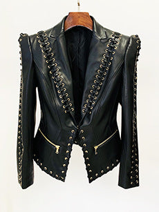 Faux Leather Jacket with Ropes and Slim Fit