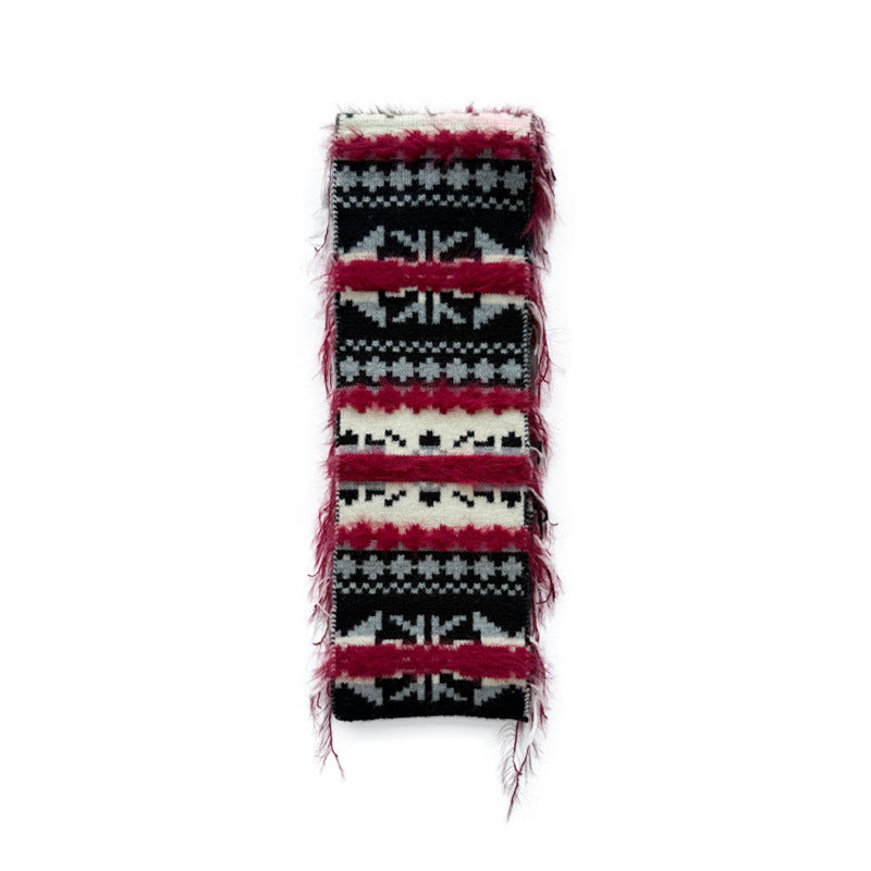 Retro Color Block Knit Scarf for Women