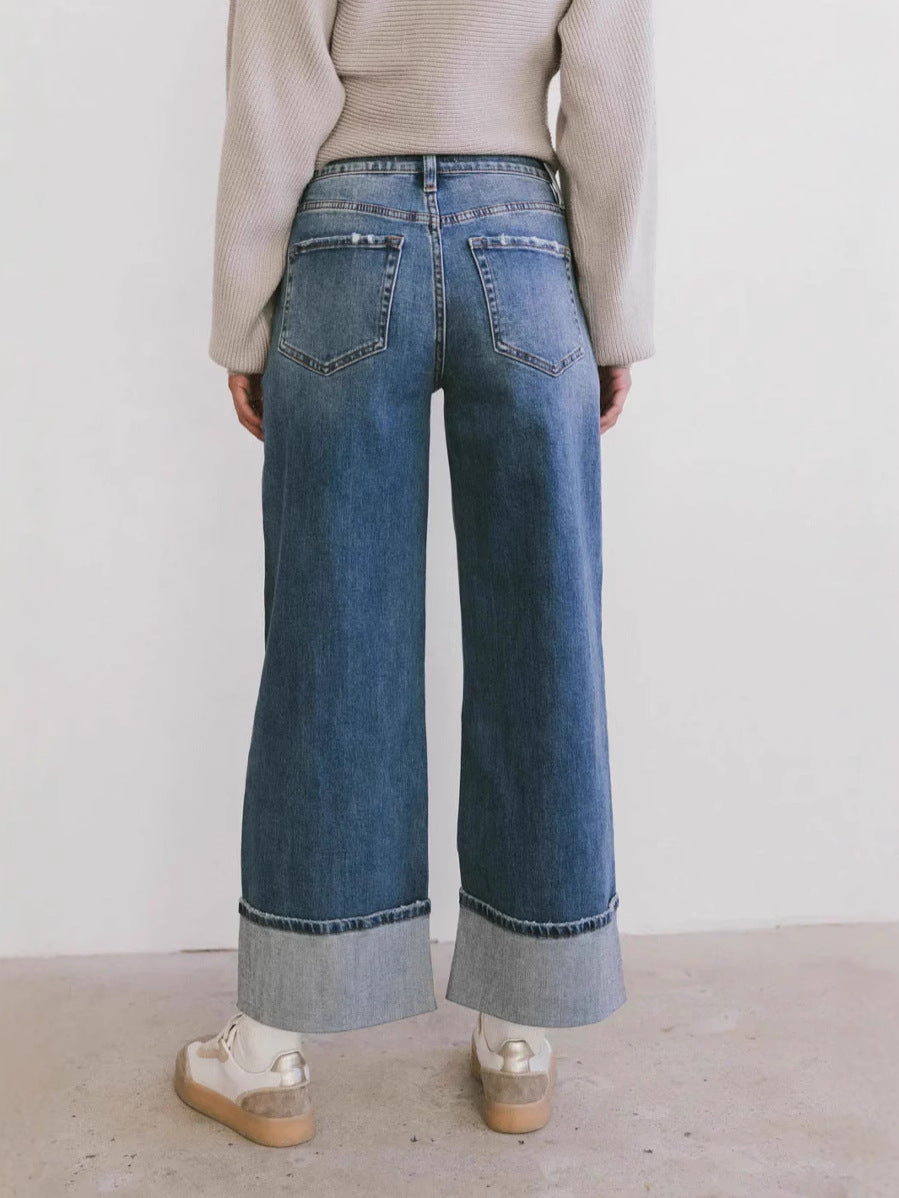 Casual Loose-Fit Mid-Rise Straight Leg Women's Fashion Jeans