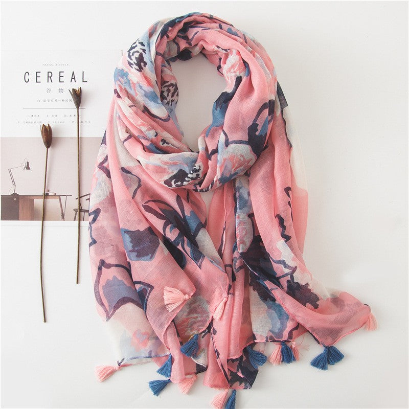 Japanese Literary And Artistic Fresh Cotton And Linen Scarf Retro Patchwork Bohemian Cashew Print Silk Scarf Beautiful Sunscreen Scarf