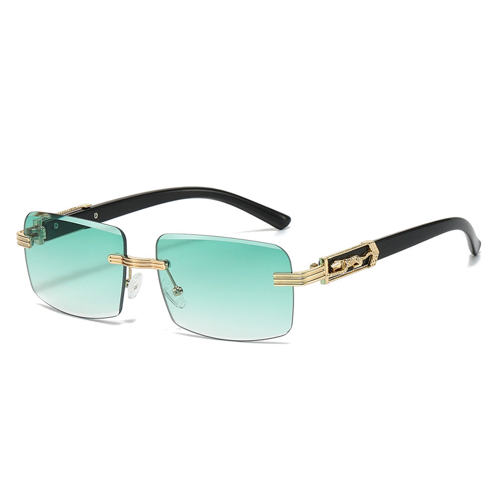 Trendy Square Rimless Sunglasses with Leopard Pattern