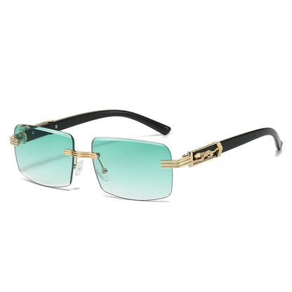 Trendy Square Rimless Sunglasses with Leopard Pattern