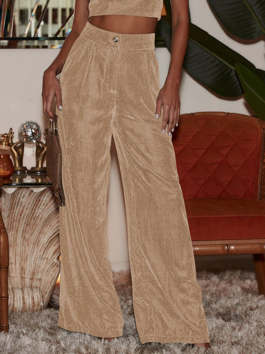 Elegant Loose-Fit Wide-Leg Pants with Buttons for Chic Office Style