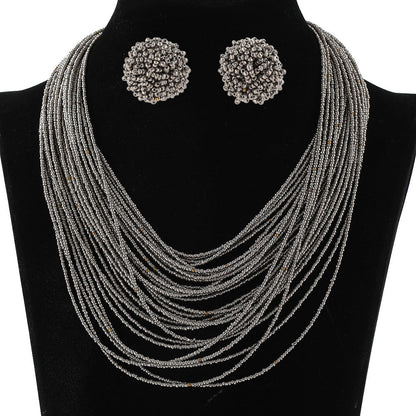 Bohemian Layered Bead Necklace and Earring Set Vintage Style Women's Jewelry