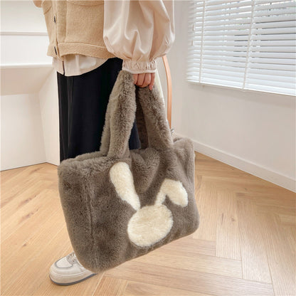 Cute Furry Tote Bag Fashionable Chic Plush Shoulder Bag