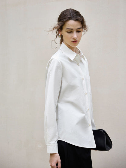 Classic White Long Sleeve Cotton-Linen Shirt