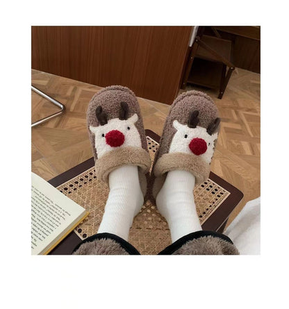 Winter Fuzzy Plush Reindeer Indoor Slippers