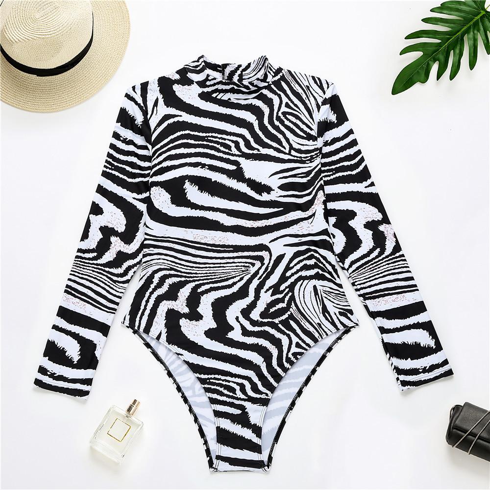 Long Sleeve Sunscreen Swimsuit Women Leopard Print Swimsuit