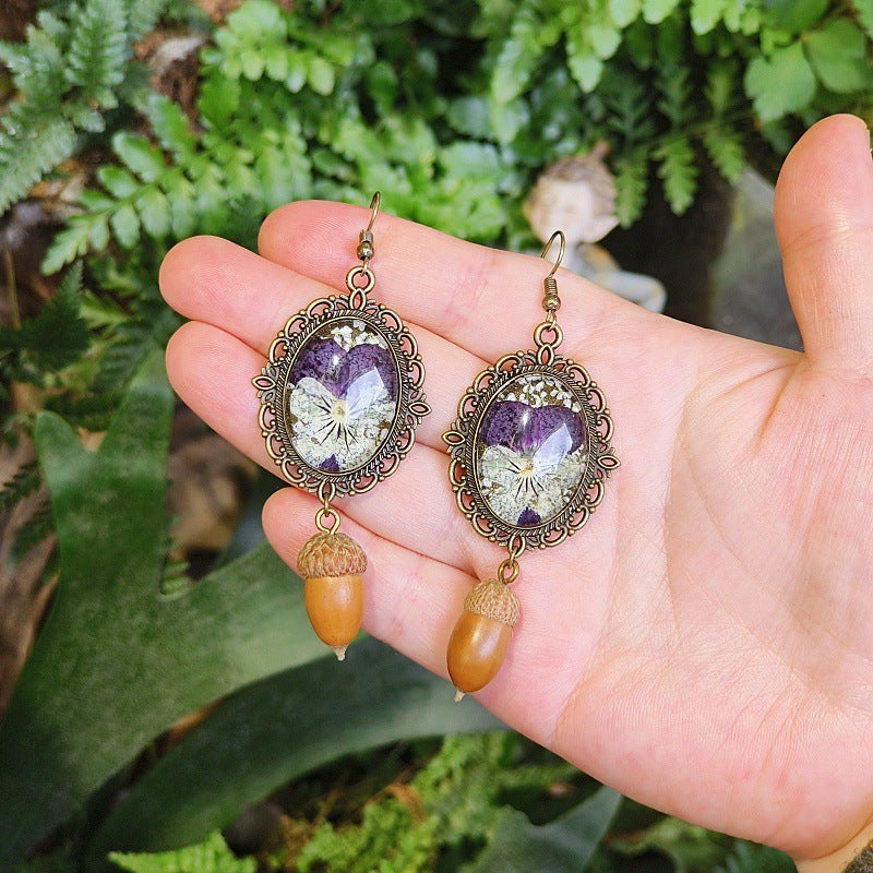 Creative Vintage Floral Earrings with Real Preserved Flowers