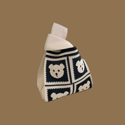 Trendy Cartoon Floral Knitted Tote Bag for Women