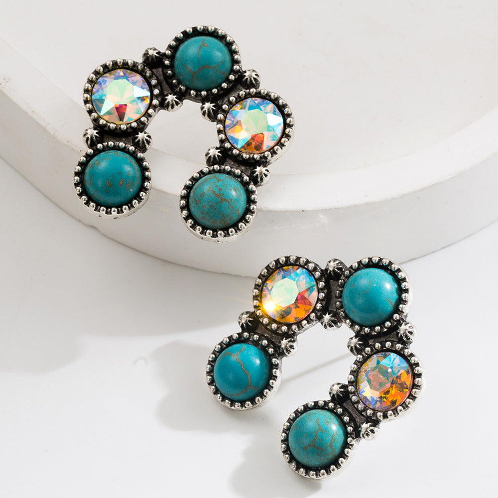 Ethnic Style Geometric Dangle Earrings with Turquoise and Alloy