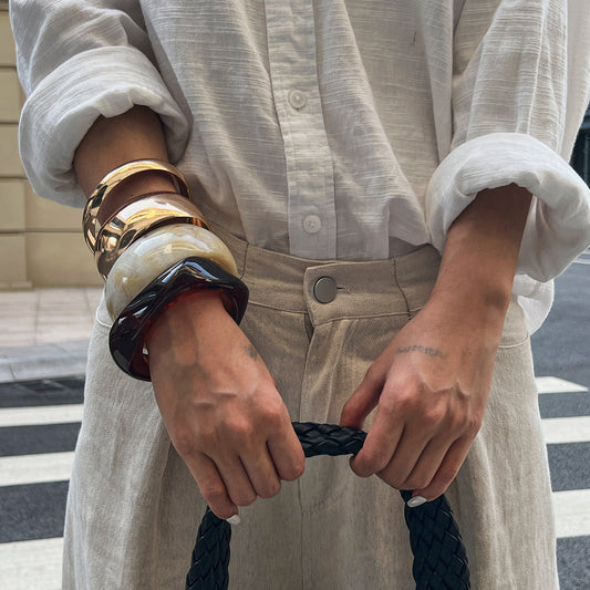 Irregular Geometric Wide Resin Bracelet Stylish Statement Metal Bangle for Women