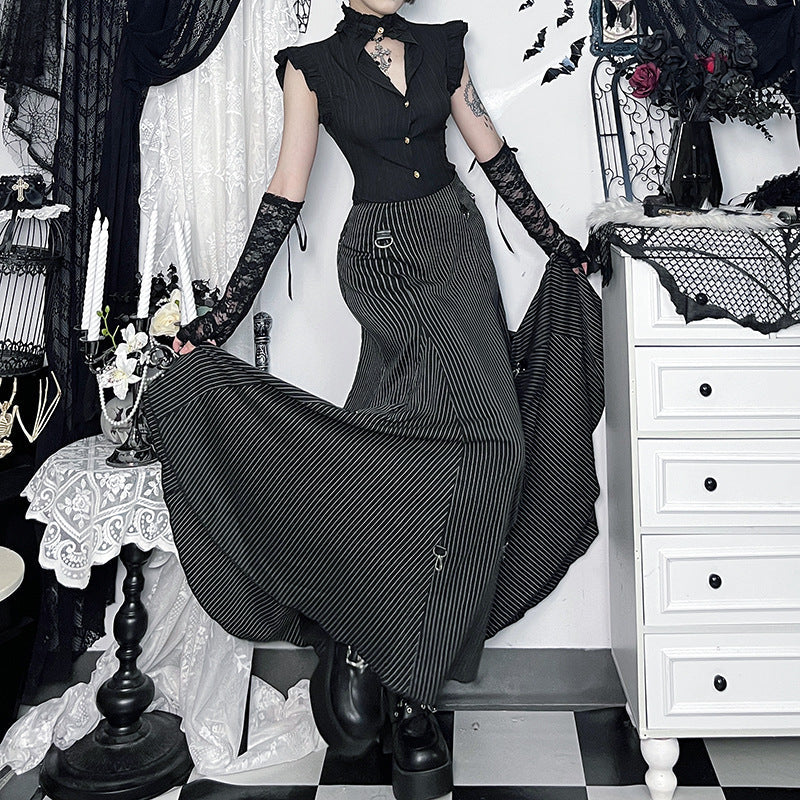 Gothic Striped Maxi Skirt Casual Streetwear