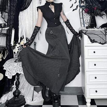 Gothic Striped Maxi Skirt Casual Streetwear