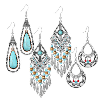 Bohemian Geometric Tassel Earrings Set Vintage Court Style