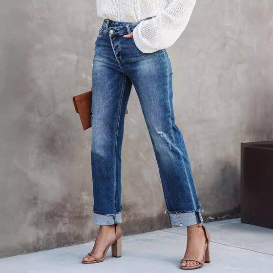 Washed Denim Pant Straight Leg Jeans
