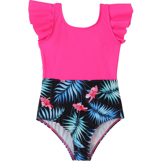 New Girls' One-Piece Swimwear With Ruffles Nylon Fabric