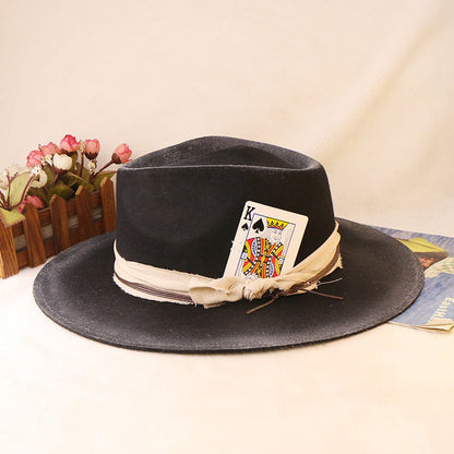 Vintage Wide Brim Wool Cowboy Hat Stylish Retro Autumn Winter Attire