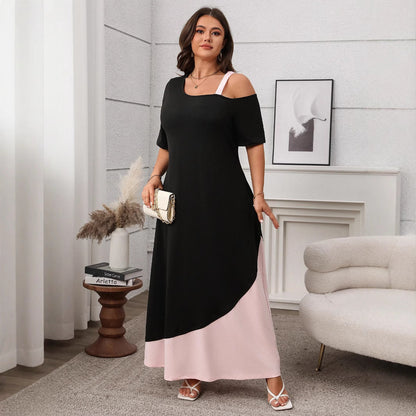 Women鈥檚 A-Line Solid Color Spliced Midi Dress
